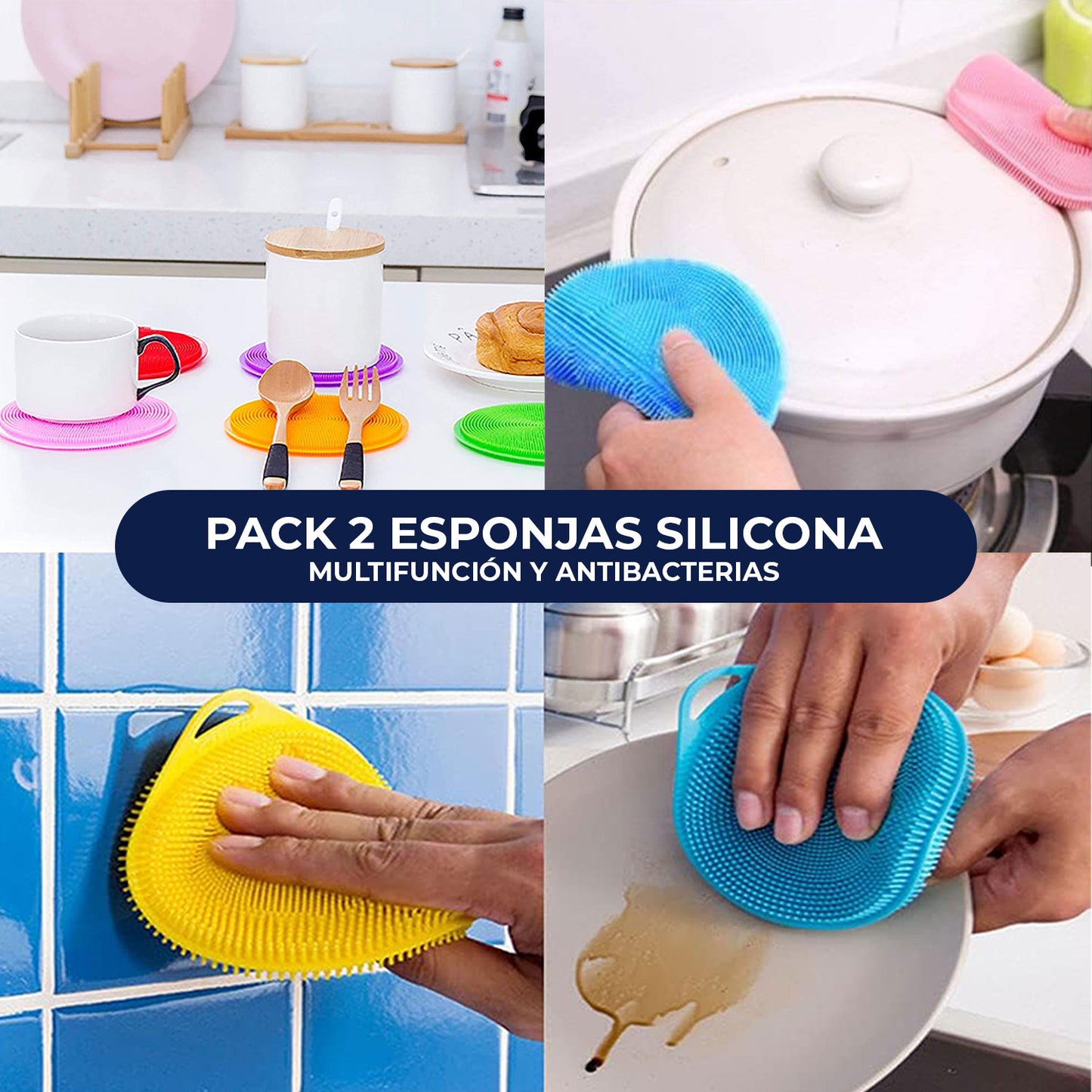 Pack 2 Esponjas de Silicona Multifunción y Antibacterias
